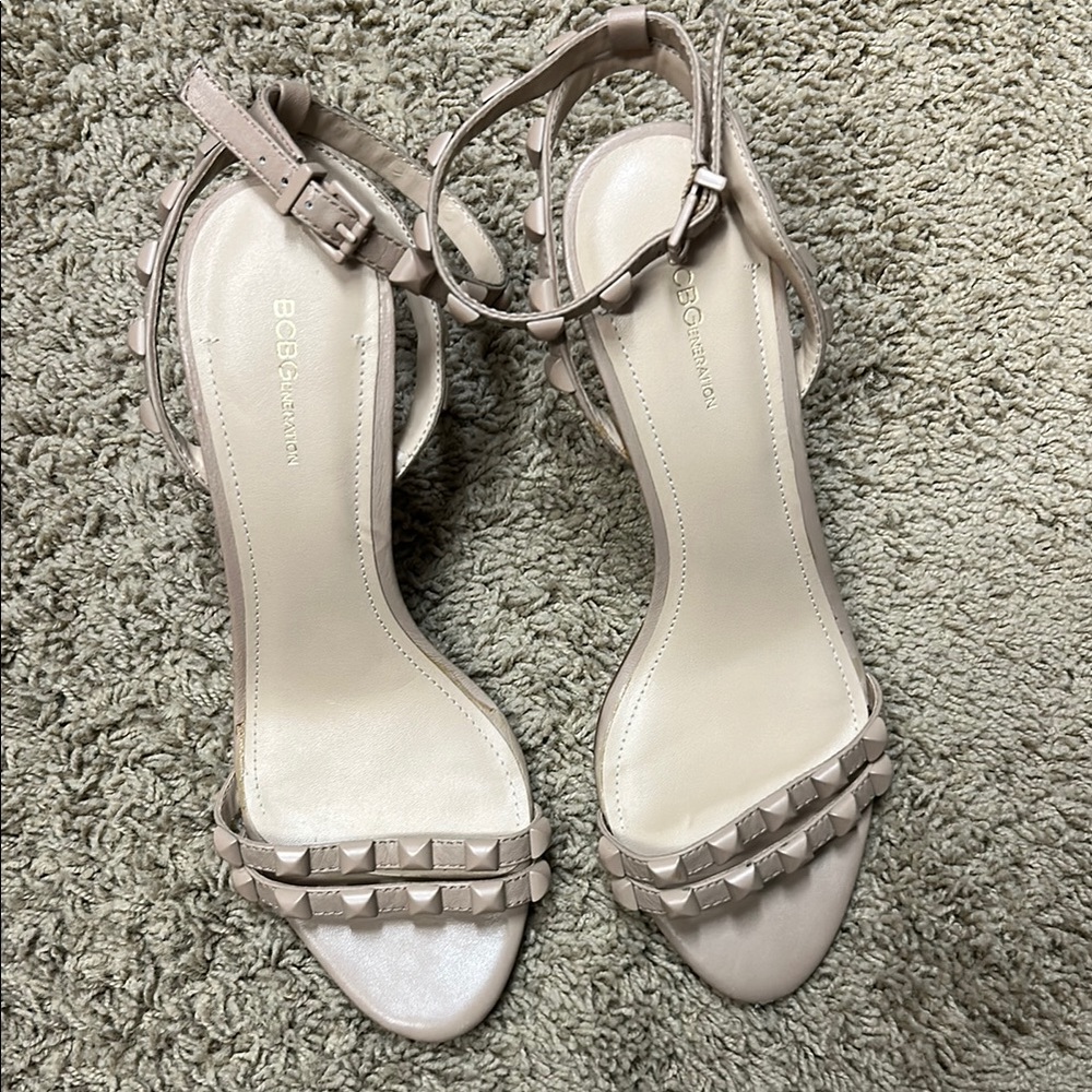BCBGeneration Cream High Heel Sandals with Ankle Strap